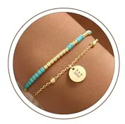 Turandoss Bracciale da Donna in Oro, Bracciale con Placca in Oro 14K con Ciondolo a Lettera, Braccialetto Personalizzato, Gioiello con Perle, Regalo per Donne, Amiche, Ragazze, Eine Grösse, Rame, 1