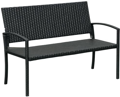 Outsunny 2 Seater Poly Rattan Garden Bench All Weather for Patio Black