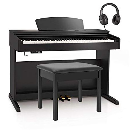 DP-10X Digitalpiano von Gear4music Schwarz Hochglanz mit Klavierbank und Kopfhörer