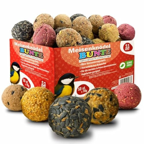Meisenknödel ohne Netz |Mix knödel für Wildvögel und Gartenvögel| Wildvogelfutter 50St.| Premium vogelknödel Ganzjahresfutter| Körnerkugel für alle Vogelarten| Fettfutterrg