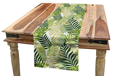 ABAKUHAUS Frühling Tischläufer, Tropic exotische Palmen, Esszimmer Küche Rechteckiger Dekorativer Tischläufer, 40 x 180 cm, Grün Ecru