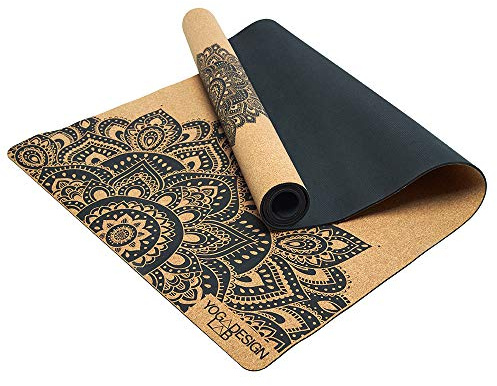 Yoga Design Lab Die Kork Yogamatte | Umweltfreundlicher Luxus | Ideal für Hot Yoga, Power, Bikram, Ashtanga, Schweißtreibende Workouts | Studioqualität | Inklusive Tragegurt! (Mandala Black, 1.5mm)