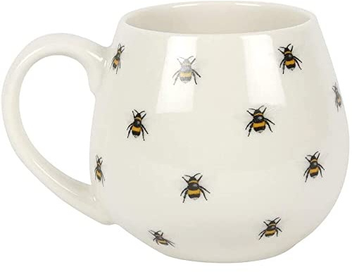 Elegant Multicolor Ceramic Rounded Bee Print Mug - 9cm x 12cm (1 Pc.) - Unique Design - Perfect For Everyday Use