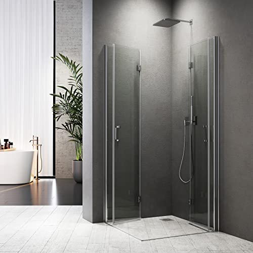 B.D Duschabtrennung 120 x 100 cm Falttür 180° Dusche Duschkabin 6mm NANO Glas Höhe 195cm