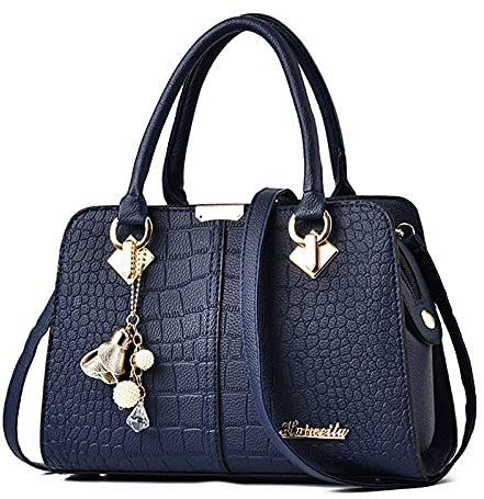 FANDARE Damen Handtasche Umhängetasche Frauen Schulterbeutel Shopper Tote Reise Henkeltasche Schulterriemen Abendtasche Citytasche Wasserdicht PU Leder Blau B