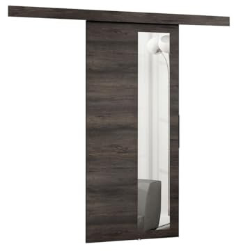 Mirjan24 Schiebetürsystem Multi III mit Selbstschließer, Komplett-Set für Schiebetüren Trennwände Innentüren (Dunkel Esche/Spiegel, Modell 100.)