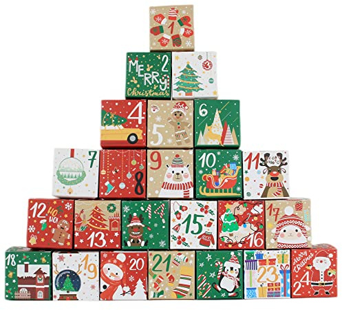 TLOXO 24 cajas de calendario de Adviento,alendario Adviento Navidad,Cajas Regalo Cuenta Regresiva Navidad,utilizado para regalos de decoración navideña
