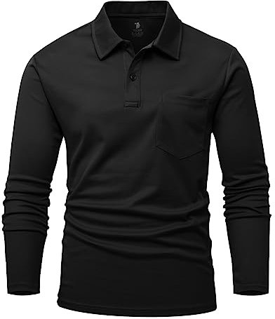 YSENTO Herren Poloshirts Langarm Golfshirts Schnelltrocknend Atmungsaktiv Outdoor Funktionell Tennis Arbeit Casual Polo T-Shirts Tops mit Brillenhalter(Schwarz,XL1)