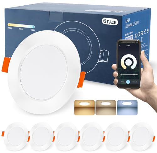 DUSKTEC Spot Led Encastrable Connectée Alexa, 220V Spot LED Extra Plat Intensité Variable Blanc Réglable 2700K-6000K 10W, Spot Encastré Dimmable Bluetooth, Éclairage Encastré Salle de Bain, Lot de 6