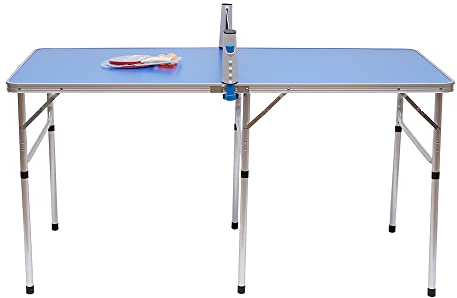 SOLOCJNL Mesa de ping pong plegable con raquetas y pelotas, 6 patas de goma, para el hogar, interior y exterior, para ping pong