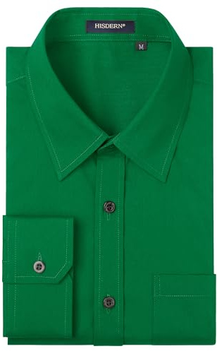 HISDERN Mens Green Dress Shirts Long Sleeve Shirt Regular Fit Formal Shirts for Men Casual Shirt 3XL
