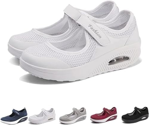 Zapatos Ligeros ortopédicos de enfermería Casuales,Zapatos de Enfermera de Trabajo con cojín de Aire cómodos para Mujer,Zapatillas de Deporte para Caminar Transpirables Ajustables Antideslizantes