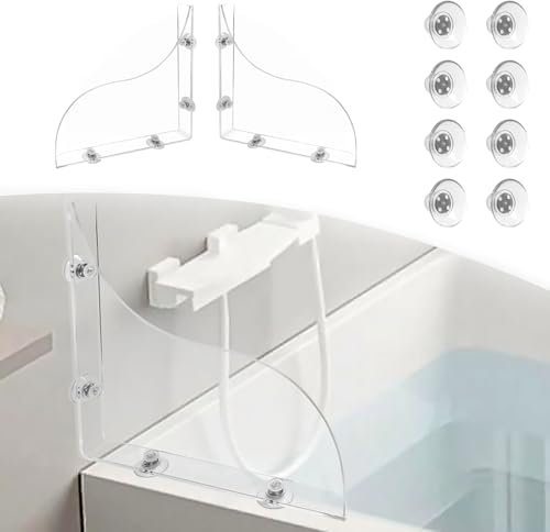 Daily Treasures 2Pcs Removable Shower Splash Guard with Silicone Sucker(23×20CM), 3MM Thickened Acrylic Bathtub Corner Splash Guard, Reusable Sink Splash Guard, Detachable Shower Screens for Baths