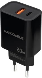 Nanocable Cargador USB-C/PD+USB-A/QC 20W Negro
