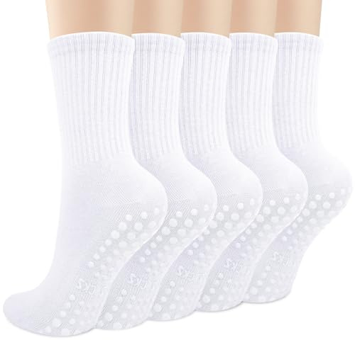Womens Pilates Grip Socks Non Slip Cotton Trainer Yoga Reformer 5 Pairs
