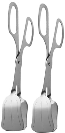 Veemoon 2 pièces Lot de Pinces de Service Acier Inoxydable pour Buffet avec Manche Ciseaux Antidérapant Tête Large Forme de Cuillère pour Salade Gâteau Steak Ustensiles de Cuisine