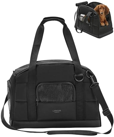 Larkson Trasportino per Cani di Piccola Taglia fino a 12 kg Nero - Tjark - Borsa da Trasporto per Cani e Gatti da Viaggio in Aereo - Conforme alle Specifiche di molte Compagnie Aeree