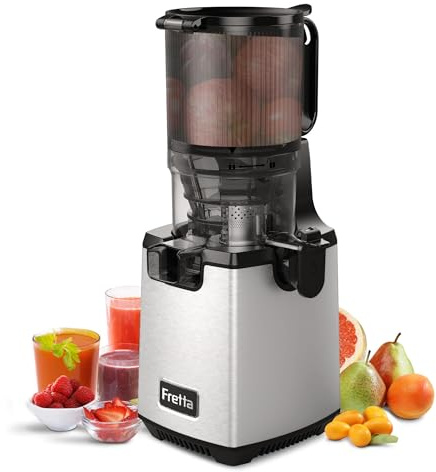 Extractores de zumo de masticación lenta Fretta, Chute de masticación de alimentación grande de 135 mm para frutas y verduras enteras, Jugadora automática de fácil limpieza, libre de BPA, 250W