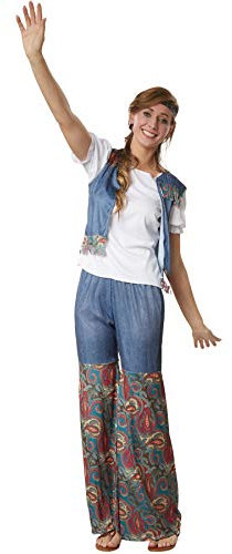 dressorfun Damenkostüm Groovy Flower Girl, Outfit in Jeans- und Ornamentenoptik inkl. Stirnband - L