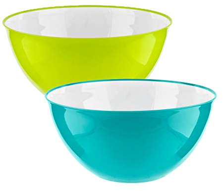 HOMESHOPA Large Salad Bowl Set of 2 Blue & Green 25 cm, Unbreakable & Lightweight Reusable Plastic Serving Bowls, Microwave, Dishwasher & Freezer Safe, BPA Free Kitchen Tableware Big Mixing Bowls