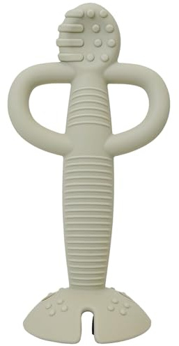 Busy Baby Silicone Teething Spoon - 2-in-1 Teether & Training Spoon for Babies. Easy-Grip with Built-in Teether. Aids Self Feeding, Soothing, Motor and Cognitive Skills Development. Tan Colour