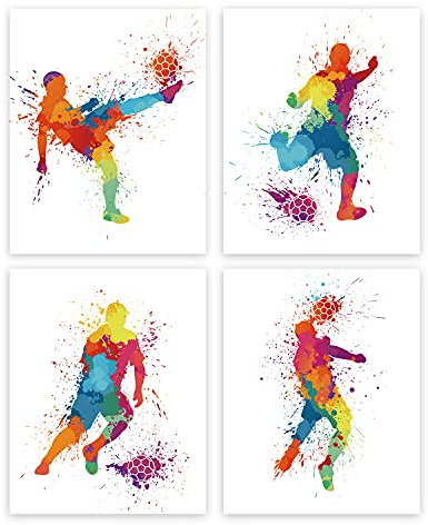 HPNIUB Football Art Walls, Kids Pictures, Set of 4 (8 X 10) Photos Posters for Bedroom Accessories, Boys Teens Room Decor