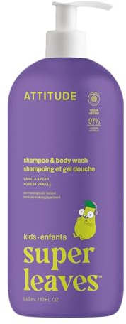 ATTITUDE Shampoo and Body Wash for Kids, EWG Verified Hair and Body Cleanser, Dermatologically Tested Soap, Plant and Mineral Based Bath Products, Vegan, Vanilla and Pear, 946 mL