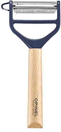 Opinel - Eplucheur T-DUO - Manche en Bois de Hêtre - Double Lame Inox - Epluche-Légumes, Préparation de Juliennes - Idéal pour Droitiers et Gauchers - Bleu