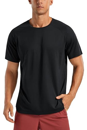 CRZ YOGA Men's Lightweight Short Sleeve T-Shirt Moisture Wicking Quick Dry Athletic Tee Workout Breathable Training Shirt Black L