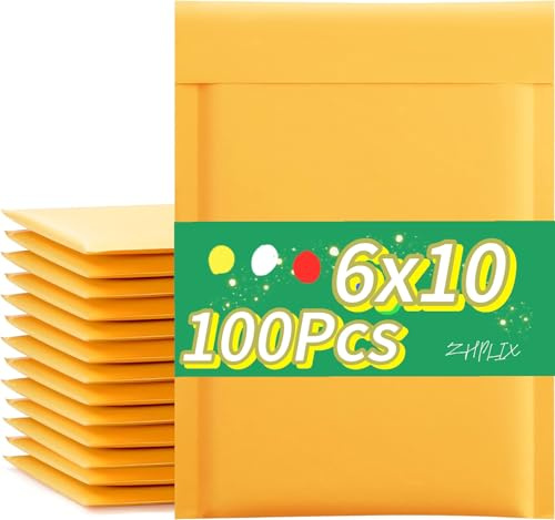 ZHPLIX Kraft bubble mailers 6x10100Pack Usable Size 6x9in,Self Seal Strong Adhesive Shipping Bags, Cushioning Padded Envelopes for Shipping, Mailing,Small Business Supplies.