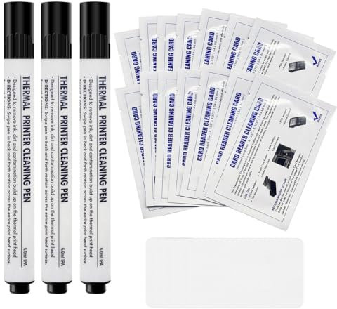 Naugan Kartendrucker-Reinigungsset, Kreditkartenleser-Reiniger, 3 Drucker-Reinigungsstifte und 20 CR80-Reinigungskarten