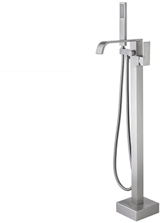 NJDQFA Grifo Bañera Cascada con Ducha De Mano,Latón Monomando Suelo Grifo Ducha,Caliente Y Fría Grifo De Pie para Bañera Exenta,Brushed Nickel
