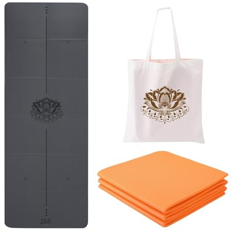 EKE Foldable PU+TPE Yoga Mat 5mm Thickness, Standard Size, Foldable, Lightweight and Portable, Ideal for Yoga, Pilates, Fitness, Sports, Training (Lotus center line)