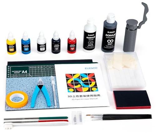 ELEGOO Kit de Peinture 3D pour Peindre des Modèles Imprimés en 3D | Kit Multifonction, Kit de Peinture pour Miniatures Tout-en-Un pour Passionnés d’Impression 3D