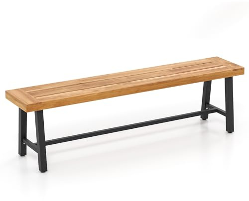 GIANTEX Banco de Jardín de Madera de Acacia 3 Plazas, 160 x 32 x 45 cm, Banco Exterior Carga hasta 360 kg, para Parque, Patio, Balcón (1)