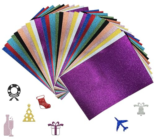 30Pcs Glitter Card Stock, A4 Mixed Color Cardstock Paper, 10 Colors Sparkle Shiny Cards, Craft Card Glitter Paper for DIY Crafts, Scrapbooking, Card Making Supplies, Party Decoration