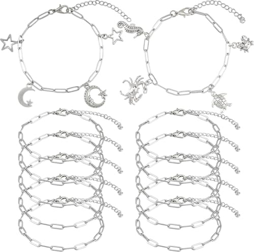 SUNNYCLUE 1 scatola Da 12 pezzi Bracciale A Maglie In Argento con Graffetta Bracciale A Catena con 304 catene di Estensione In Acciaio Inossidabile con CHISusura A Moschettone per La Creazione di Gioi