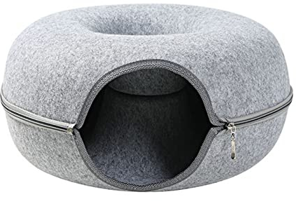 Tunnel rond pour chat - Maison en feutre doux - Cachette d'intérieur pour lapin