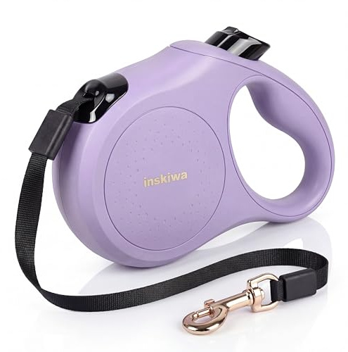 Retractable Dog Lead, 5m/16FT Extendable Dog Lead, 360° Tangle-Free, One-Handed Brake & Lock, Non-Slip Soft Grip Handle for Small & Medium Dogs, Max 25kg, inskiwa (Lavender Purple)
