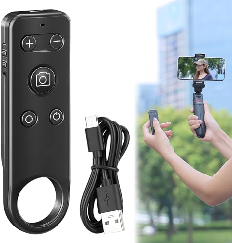 Telecomando Bluetooth, telecomando per fotocamera ricaricabile con cavo di tipo C, telecomando senza fili Bluetooth per riprese video, zoom/cambio obiettivo, compatto e portatile, nero