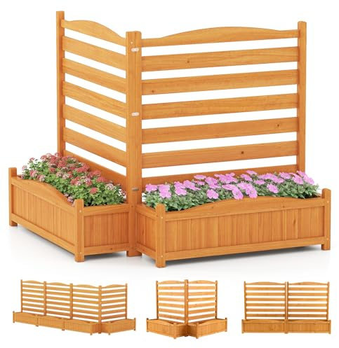 RELAX4LIFE Jardinière Surélevée avec Treillis, Bac à Fleurs avec Treillis pour Plantes Grimpantes, Fond Amovible, Trous de Drainage, Montage Modulable, Utilisable comme Clôture de Jardin/Brise-Vue