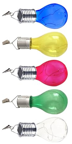 VALICLUD Lampadine Solari da Esterno LED Clip Impermeabili, Set da 5 Lampadine Sospese Colorate per Decorazioni Giardino, Illuminazione a Energia Solare per Feste e Ambienti Esterni