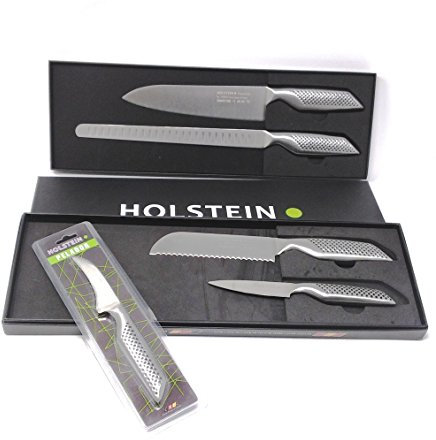 Franquihogar 4-teiliges Holstein Küchenmessernset: Chefmesser XL, Brotmesser, Schinkenmesser, Allzweckmesser. Geschenk: Schälmesser Holstein