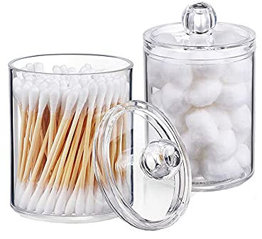 2 Stück Wattepads Behälter Box, Wattestäbchen Halter, Kosmetik Halter Organizer, Transparent, mit Deckel, für Kosmetik, Wattebällchen, Tupfer, Binder Büroklammern, Haarnadeln, Elastische Haargummis