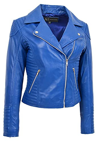 A1 FASHION GOODS Femmes Cuir Véritable Souple Vestes de Motard Aménagée Matelassé Couleurs Assorties Bella