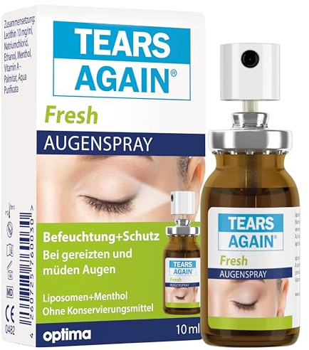 TEARS AGAIN Fresh 10ml - Augenspray gegen trockene Augen, auch für Kinder geeignet - Hilft bei müden und gereizten Augen - Ohne Konservierungsstoffe - Frische Augen mit Menthol