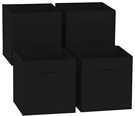 N/S GREATOYAR Juego de 4 Cajas de Almacenamiento, Cajas de Almacenamiento de Tela, Cubos de Almacenamiento Plegables, Cajas de Juguetes Plegables, Cajas de Organización, 31x31x31cm, Negro, 4 Unidades