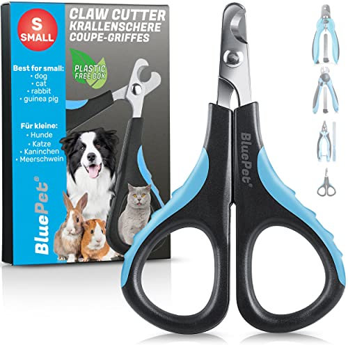 BluePet Mini Krallenschere für Katzen, Hunde, Kanninchen & Welpen I Einfach & Sicher bei eng sitzende Katzenkrallen I Kleiner Krallenschneider & Nagelschere I Nagelschneider + Krallenpflege Tier
