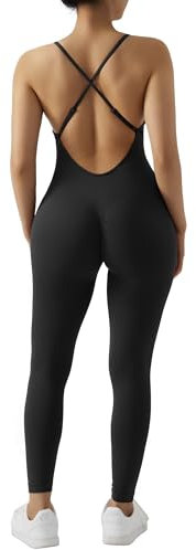RXRXCOCO Sleeveless Jumpsuit for Women Sexy Backless Yoga Unitard All in One Hip Lift Bodycon, #1 Black