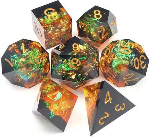 Haxtec Galaxy DND-Würfel-Set, scharfe Kanten, mit Würfeletui, handgefertigt, gelb-schwarz, Kunstharz, D&D-Würfel-Set für TTRPGs, kompatibel mit Dungeons and Dragons Geschenken